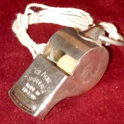 Vintage (1950s or earlier?) (VERY RARE Square Mouthpiece) The Acme Thunderer Made in England Police Whistle (Nickel-Plated Brass) with Original Cork  Thumbnail