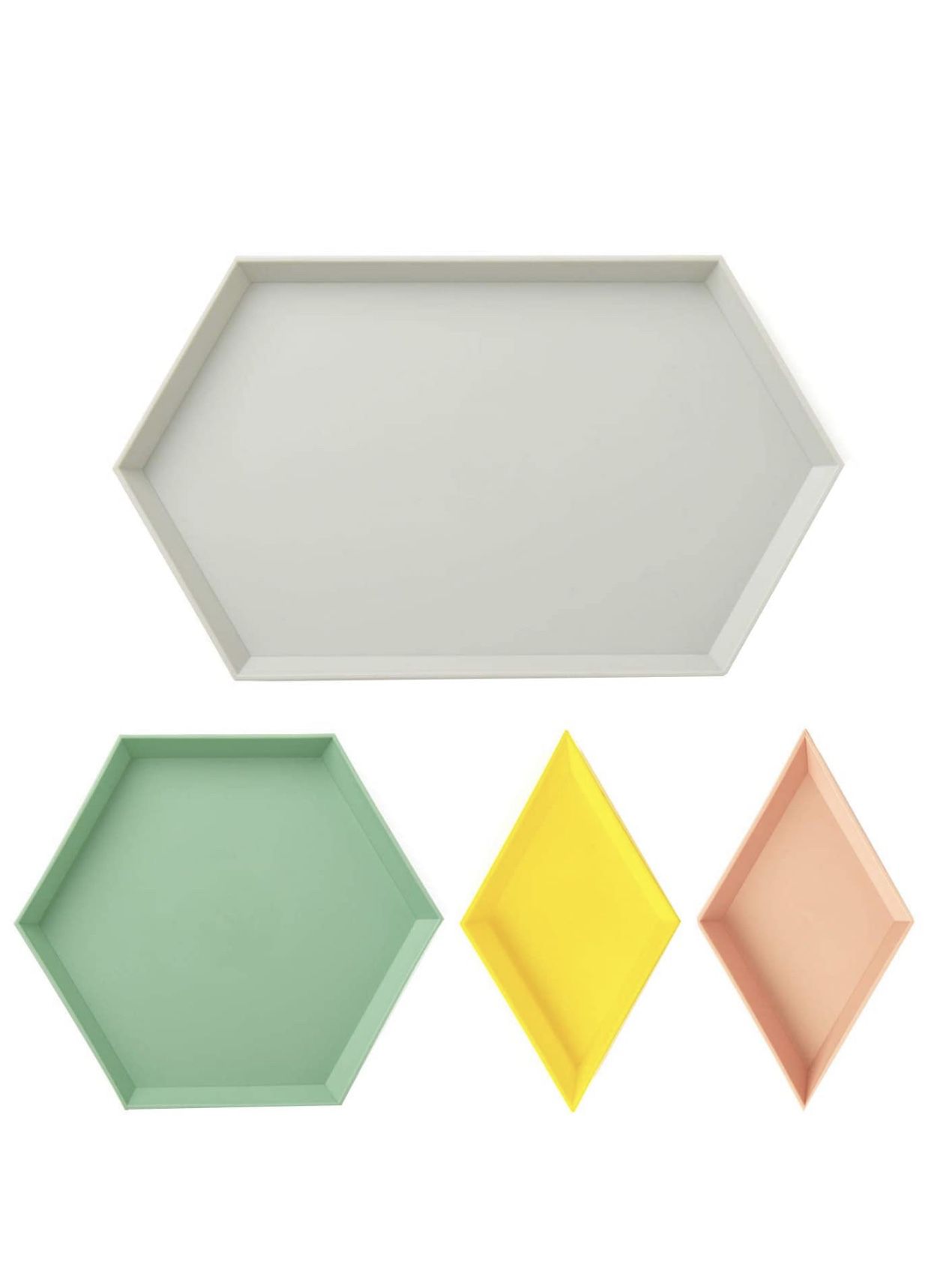 Plastic Stackable Geometric Jewelry Tray Versatile Desk Organizer, UNIKON Storage Platters Small Food Serving Tray Set of 4, Great for Organization,