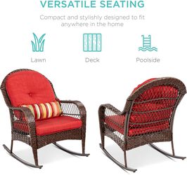 Red Rocking Chair with Steel Frame, Weather-Resistant Cushions Thumbnail