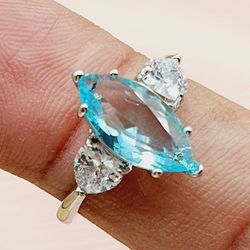 "Marquis Crystal Clear Super Big Sea Blue Zircon Rings for Women, PD546
  Thumbnail