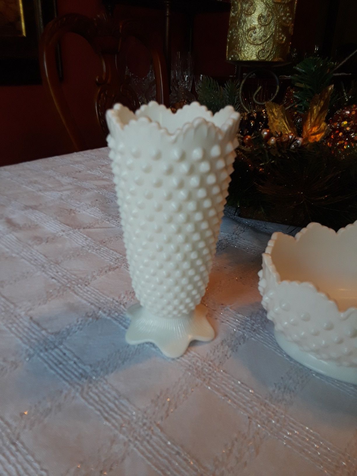 2 piece set of white milk glass