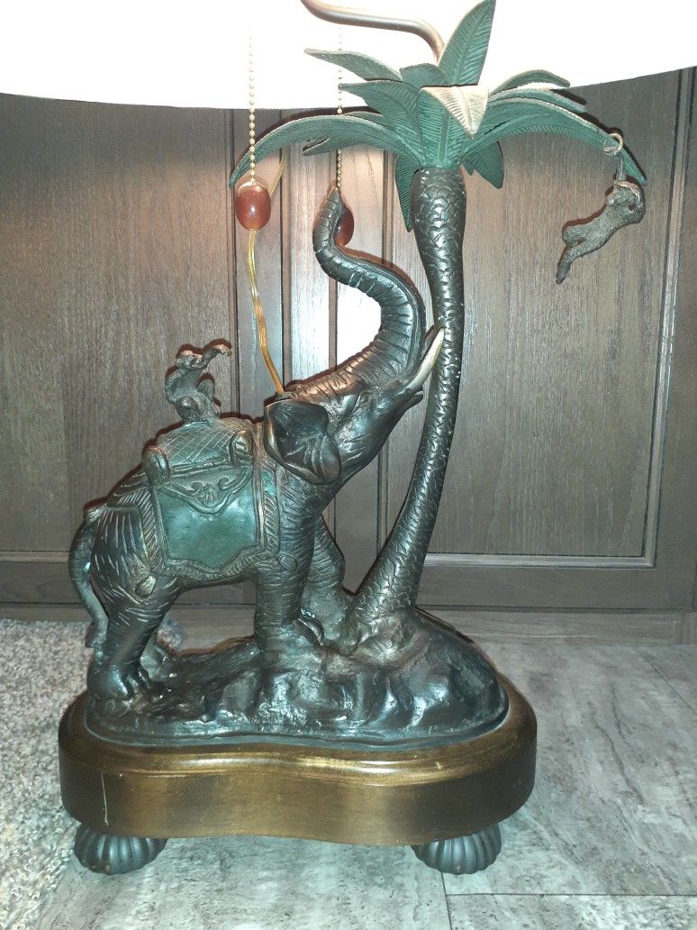 Frederick Cooper Safari Collection Bronze Elephant & Monkey Table Lamp