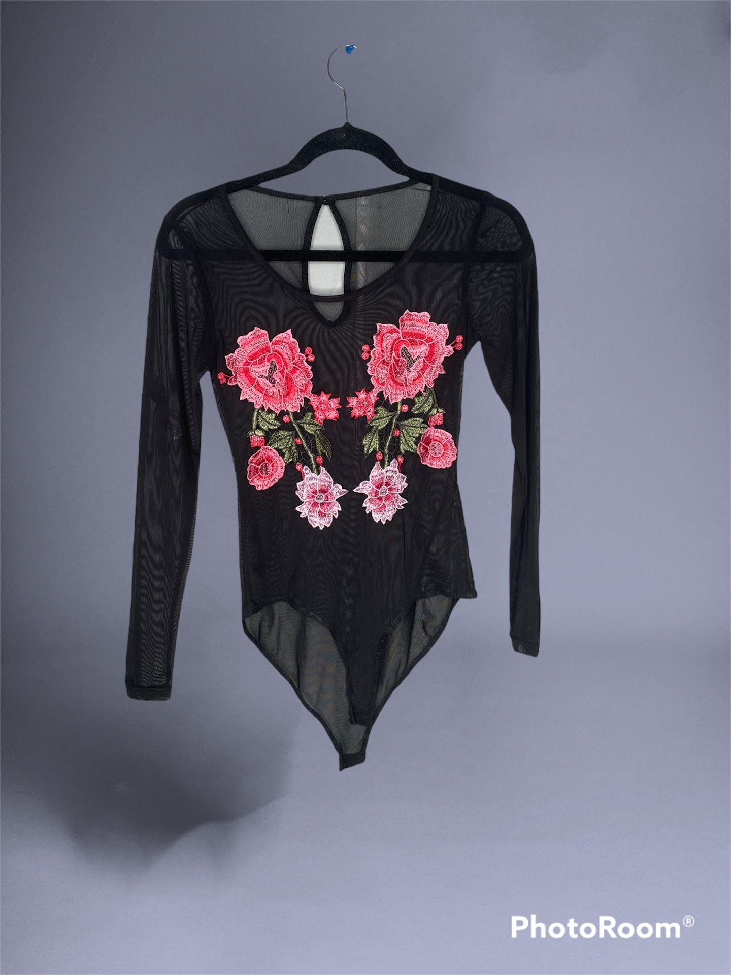 Mesh Embroidered Rose Detailing one piece Top
