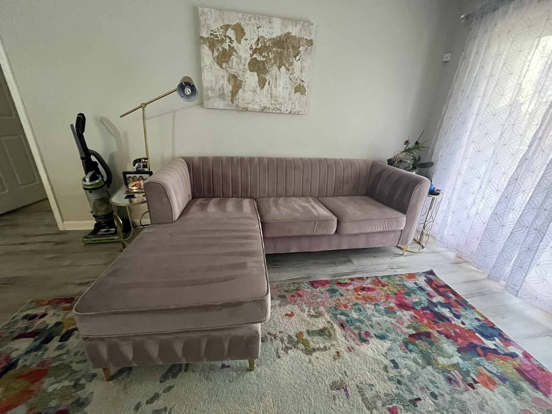 Pink Blush Velvet Sofa Couch Chaise