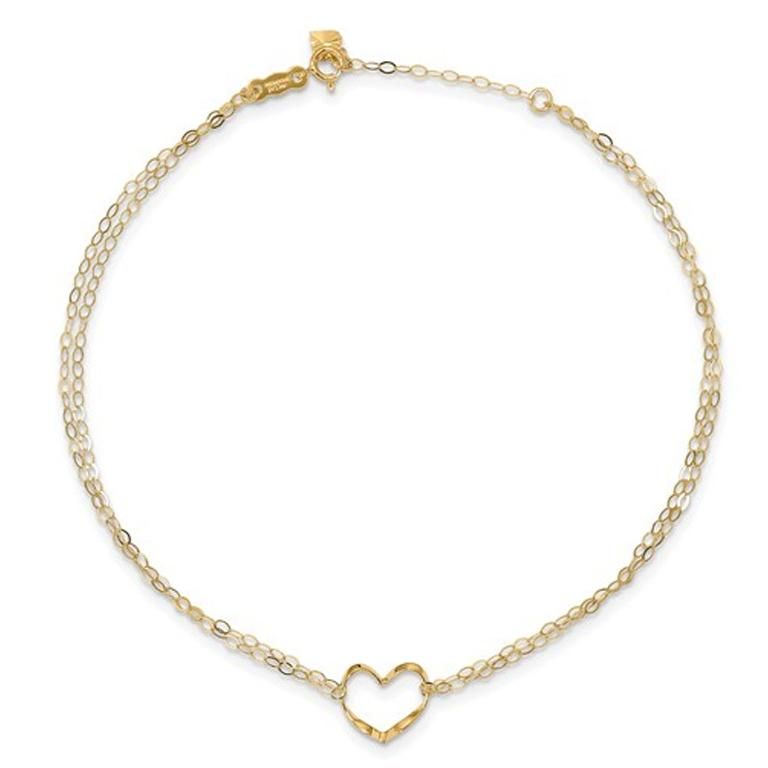 14K Yellow Gold Adjustable Double Strand Heart Anklet (9 Inches)
