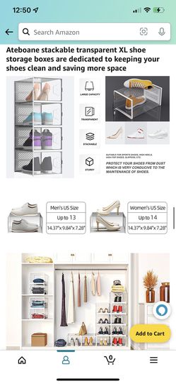 NEW IN BOX PRICE IS FIRM XL Shoe Storage Boxes, 6 Pack Shoe Boxes Clear Plastic Stackable, Shoe Organizer for Closet, Space Saving Plastic Foldable Sh Thumbnail