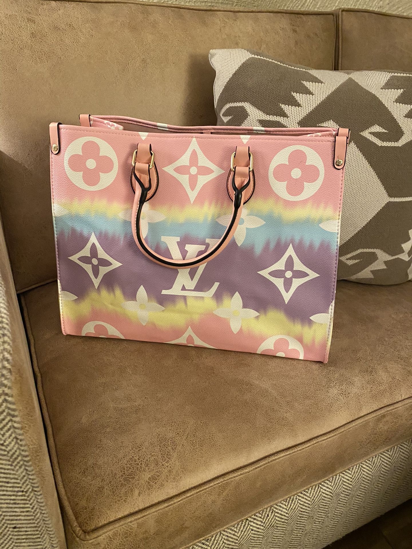 Pastel leather monogram bag tote