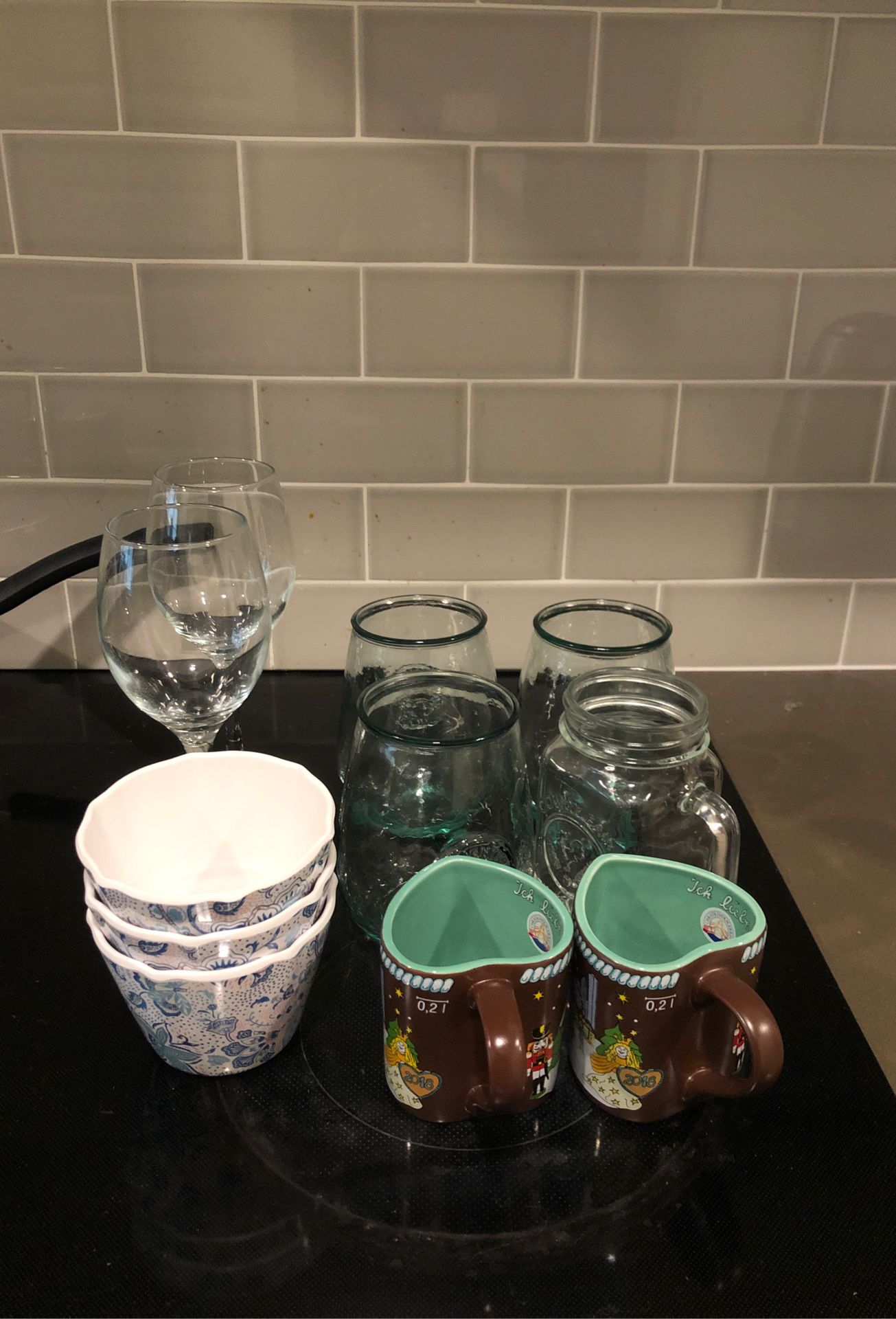 Wine glasses, cups, mugs