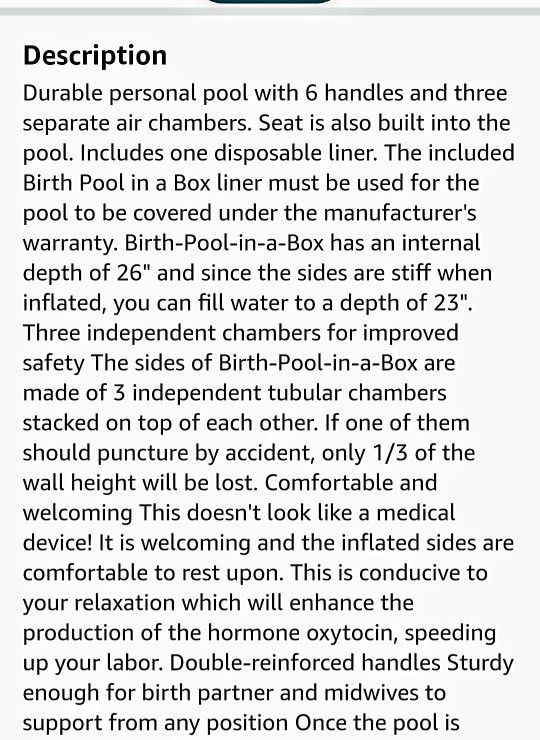New, never opened home birth tub and liner