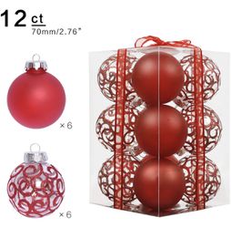 Brand New In Box Super Holiday 12ct Christmas Ball Ornaments, 2.76" Hand Painted Shatterproof Christmas Balls with Auspicious Cloud Pattern, Perfect H Thumbnail