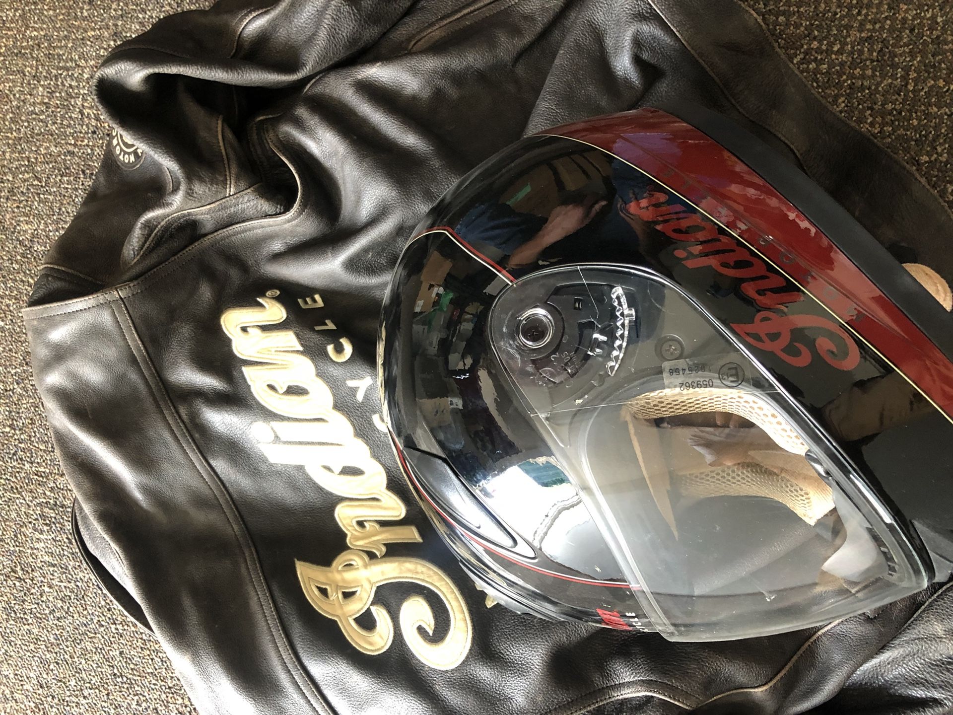 New Indian helmet and leather jacket