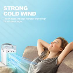 Portable Air Conditioner Fan, Personal Evaporative Air Cooler with Humidifier, Chargeable Desk Fan with 6 Ice Crystal Boxes for Home, Office and Bedro Thumbnail