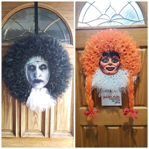 Annabelle Wreath. The Perfect Halloween Decoration/gift For The Horror Movie Fan. $50 With Lights $45 Without. See Description 👇🏻