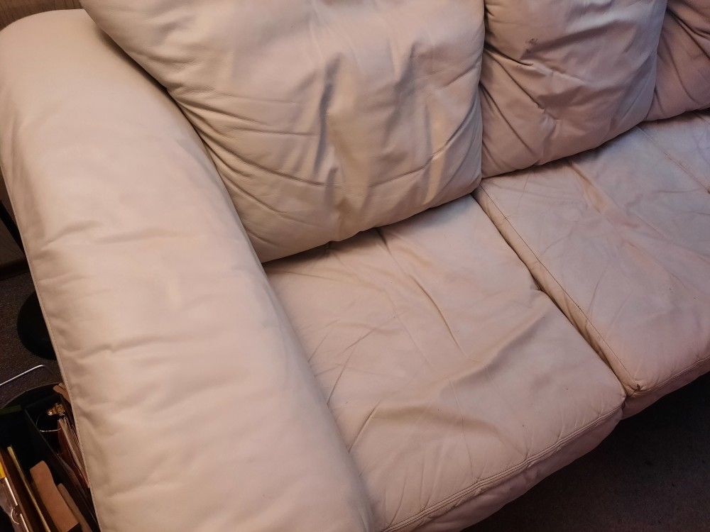 White/Cream Colored Leather Couch