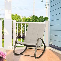 Outdoor Patio Metal, Padded Modern Rocker with Cushion, Support 300lbs for Porch, Deck, Balcony or Indoor Use - Black Thumbnail