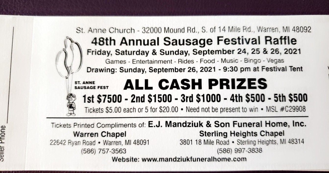 Raffles Tickets $5 Each Or 5 For $20