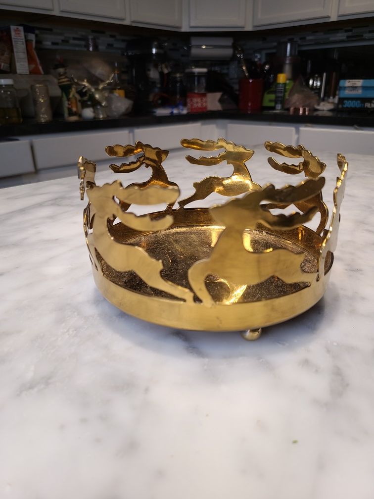 Reindeer Christmas candle holder brass