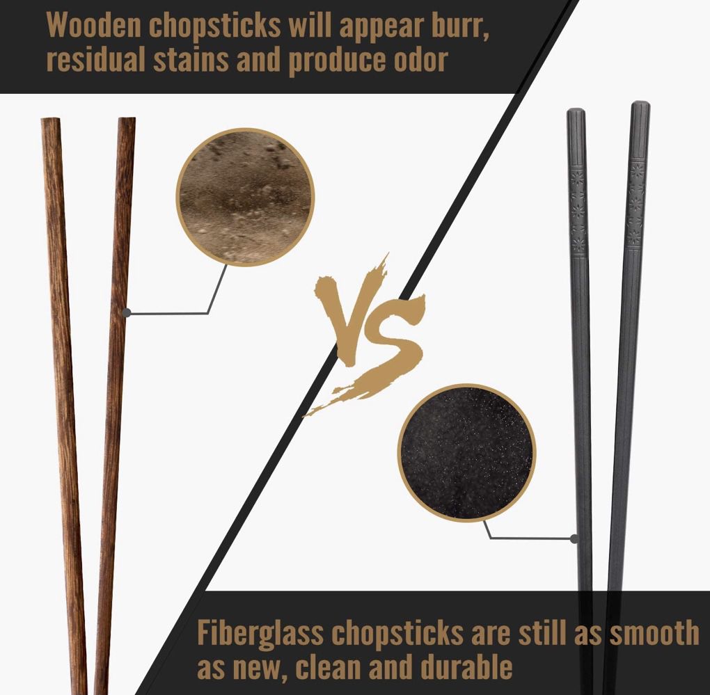 10 Pairs Fiberglass Chopsticks - Black