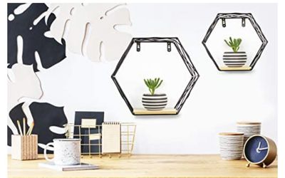 Hexagon Geometric  Shelves Set Of 2 Black iron  Thumbnail