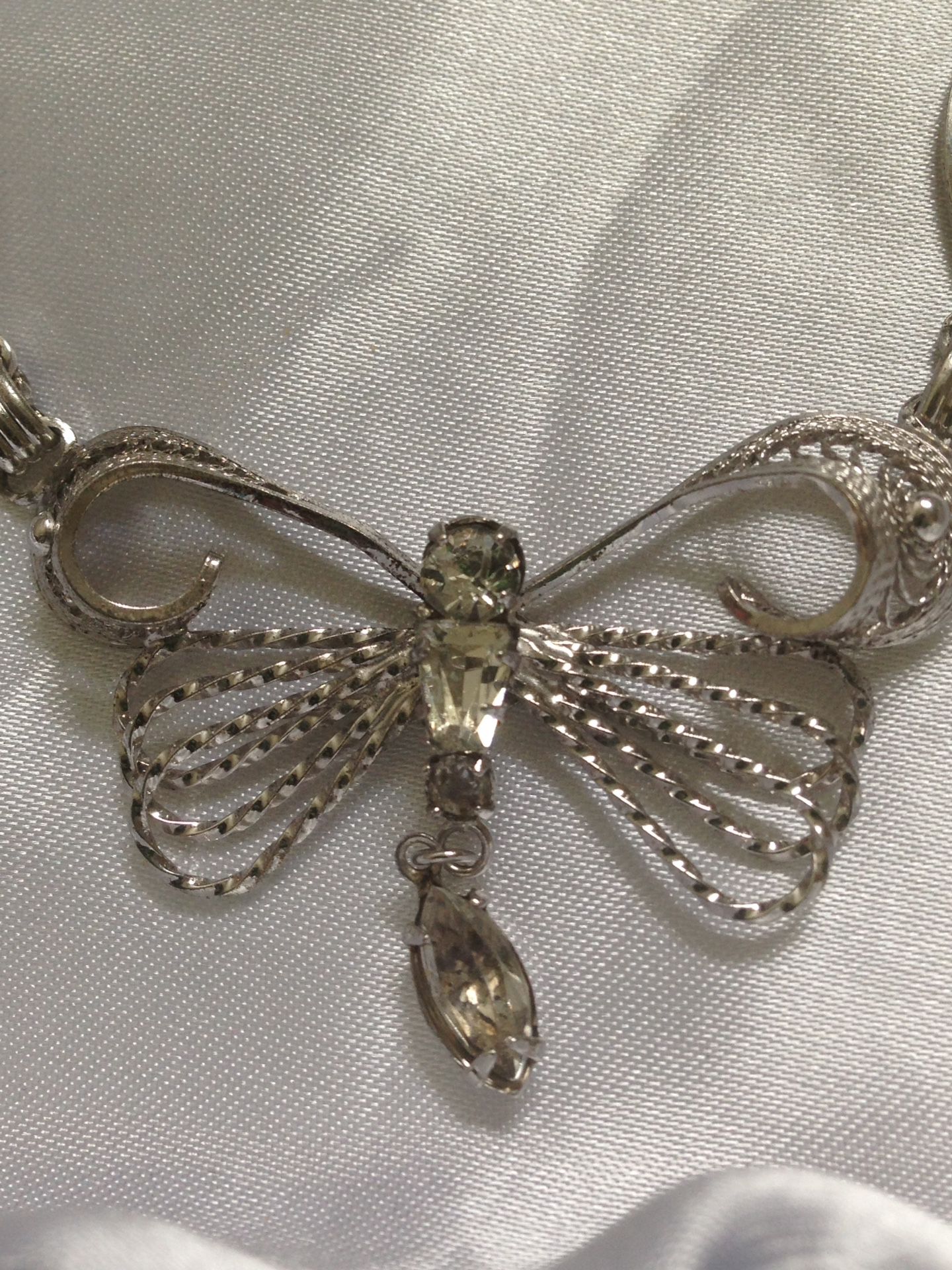 Butterfly Necklace Sterling Silver with beautiful yellow sapphire stones -10" long .
