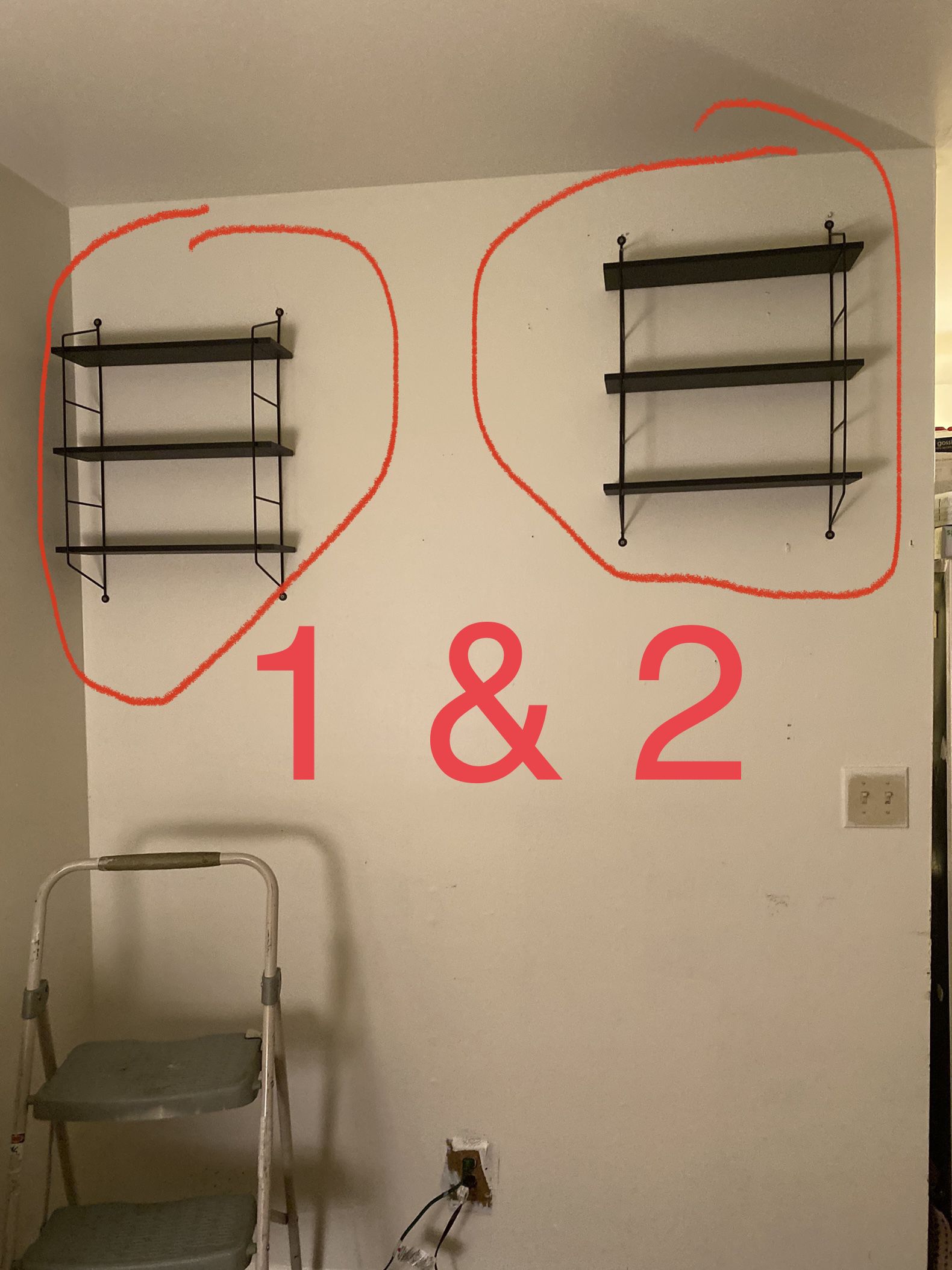$80 (will not accept less)-Both of them as a set-!--3 Tier Black Wall Shelves- paid just over $160 all together- no none of the knickknacks are includ