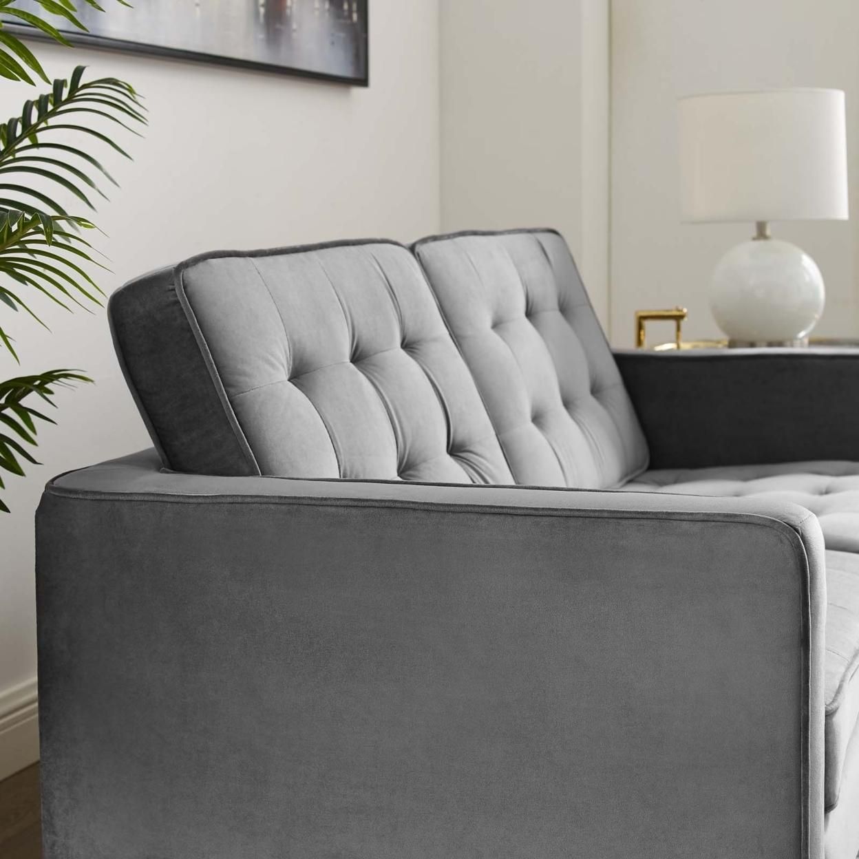 Loft Gold Stainless Steel Leg Performance Velvet Loveseat, Gold Gray