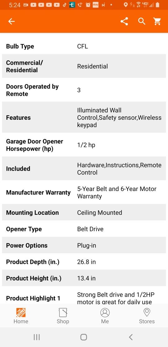 Chamberlain 1/2 HP Equivalent AC Belt Drive Smart Garage Door Opener with Medium Lifting Power With WiFi Options To Control From Phone