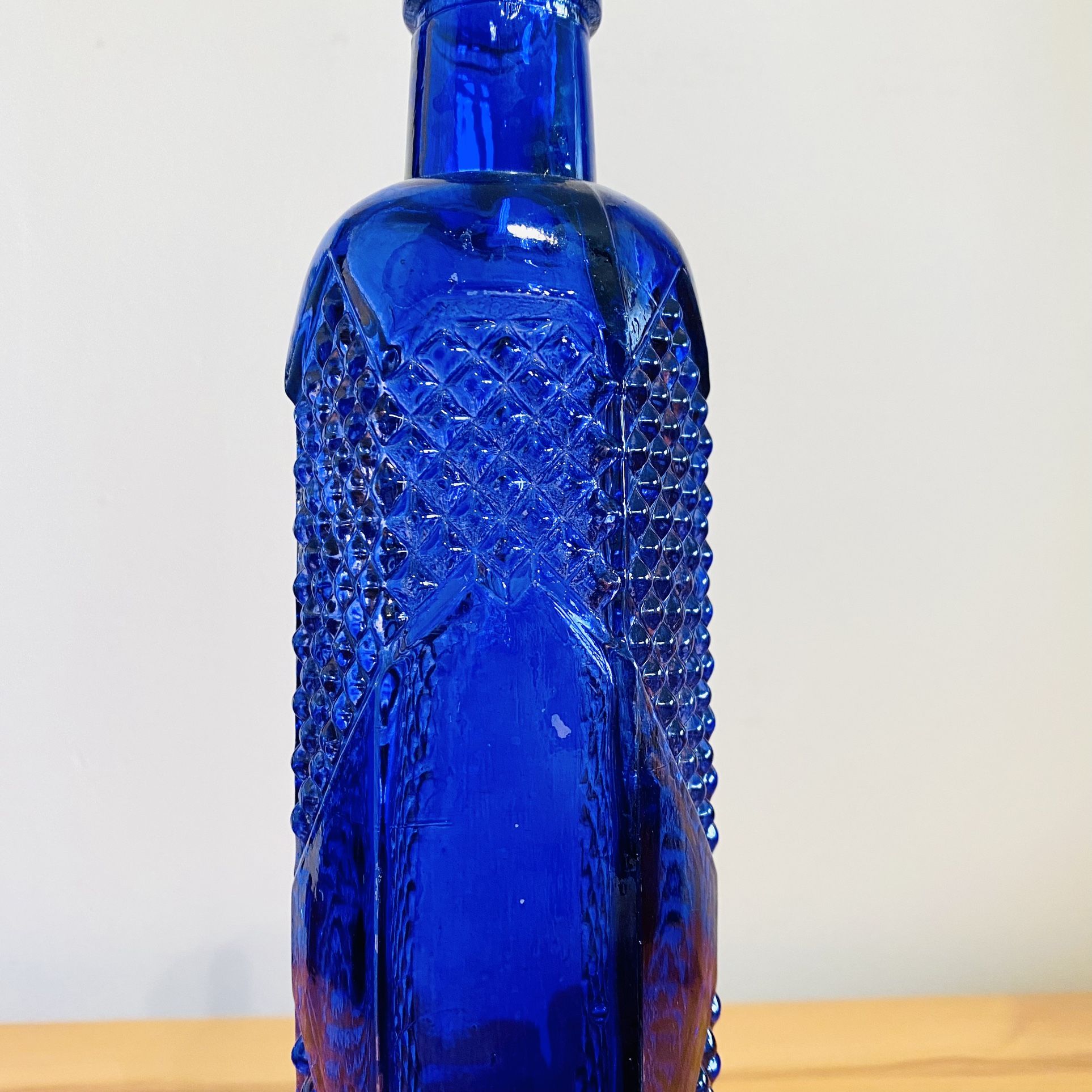 Cobalt Blue Glass Bottle Diamond Point Vintage Antique