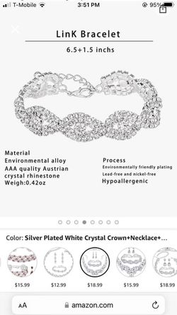 Women's Jewelry Set Rhinestone Crystal Bride Statement Choker Necklace Tiara Crown Link Bangle Brace Thumbnail