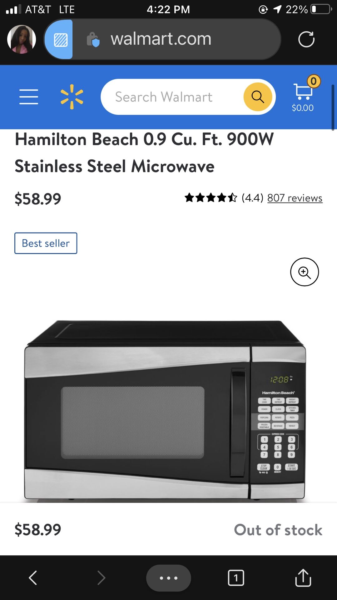 900 WATT MICROWAVE ''HAMILTON BEACH''