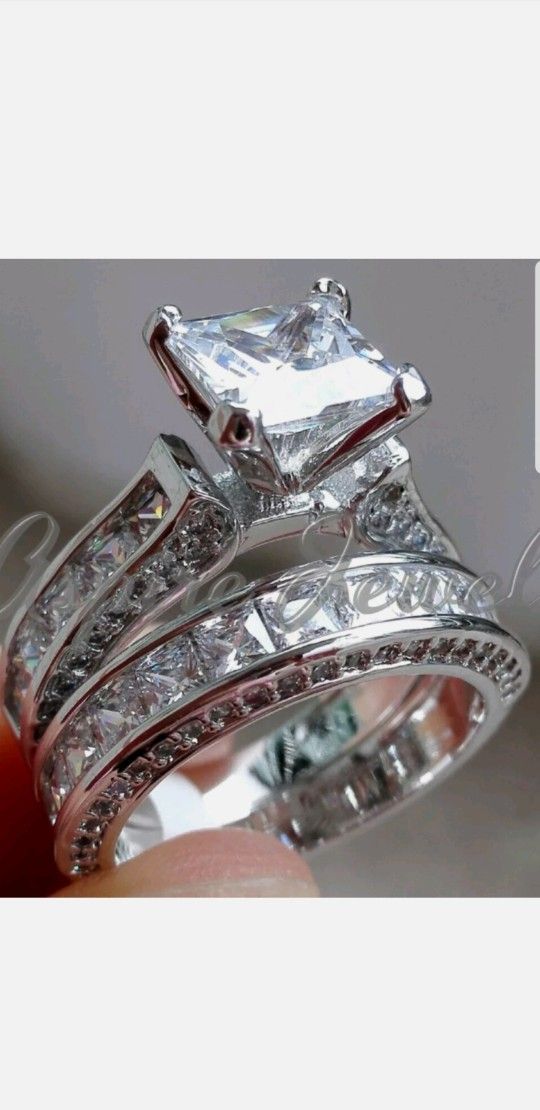❤Womens Wedding Engagement Ring Set Princess White Cz 925 Sterling Silver Sz 5-10❤