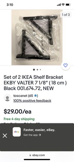 Set of 6 IKEA Shelf Bracket EKBY VALTER 7 1/8” ( 18 cm ) Black 001.674.72, Thumbnail