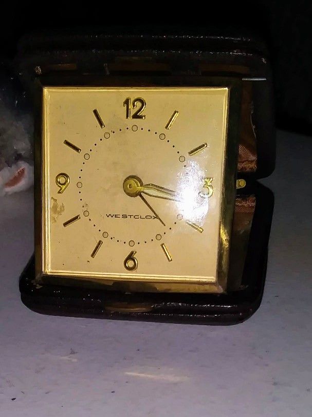Vintage Westclox Travel Alarm Clock Wind Up Folding Working Clock