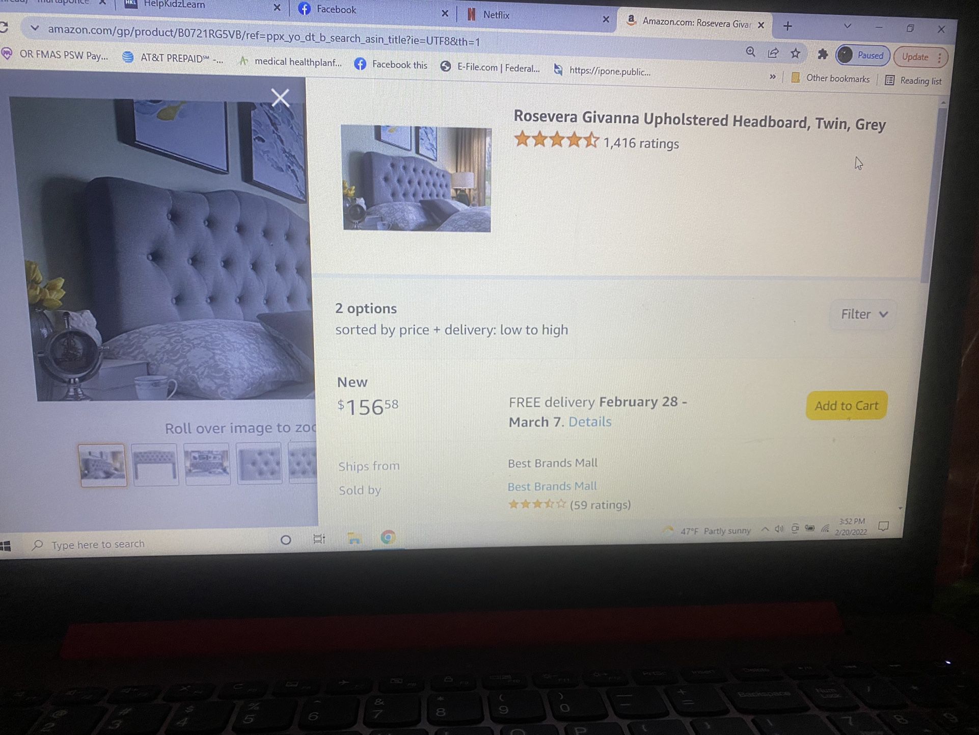 $125-(firm price) brand new still in package wrap-Beige twin size headboard new in package-I bought from amazon aug 2020 but never did open it to use 