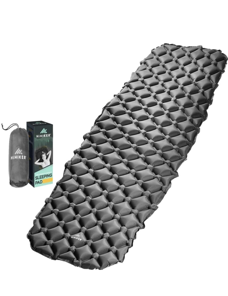 HiHiker Camping Sleeping Pad– Ultralight Backpacking Air Mattress w/Compact Carrying Bag –Sleeping Mat for Hiking Traveling & Outdoor Activities. (Gra