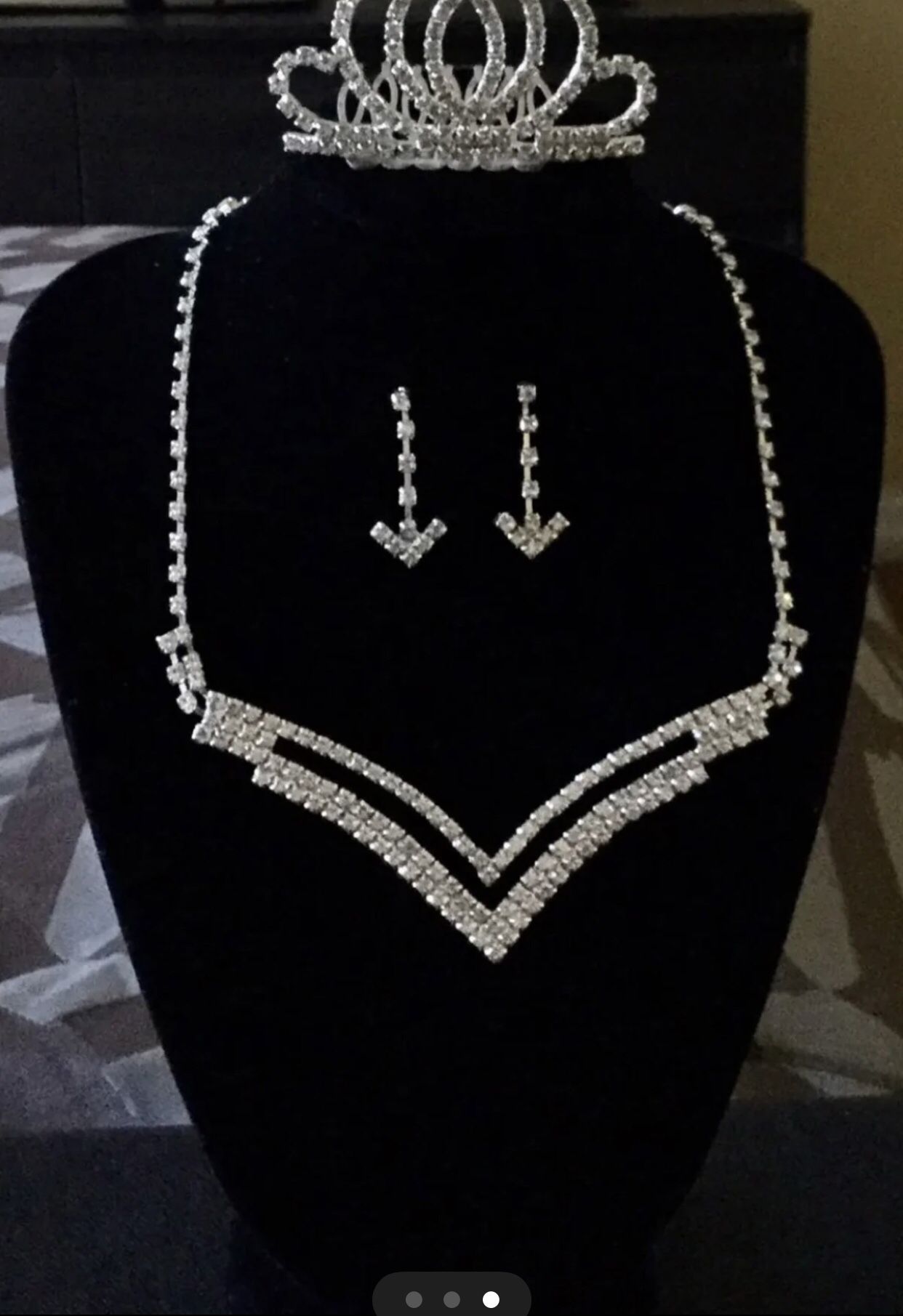 Wedding Party Prom Crystal Necklace Earrings Tiara jewelry set