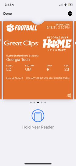 4 Lower Deck Tickets for Clemson Vs Georgia Tech With Parking Pass Thumbnail