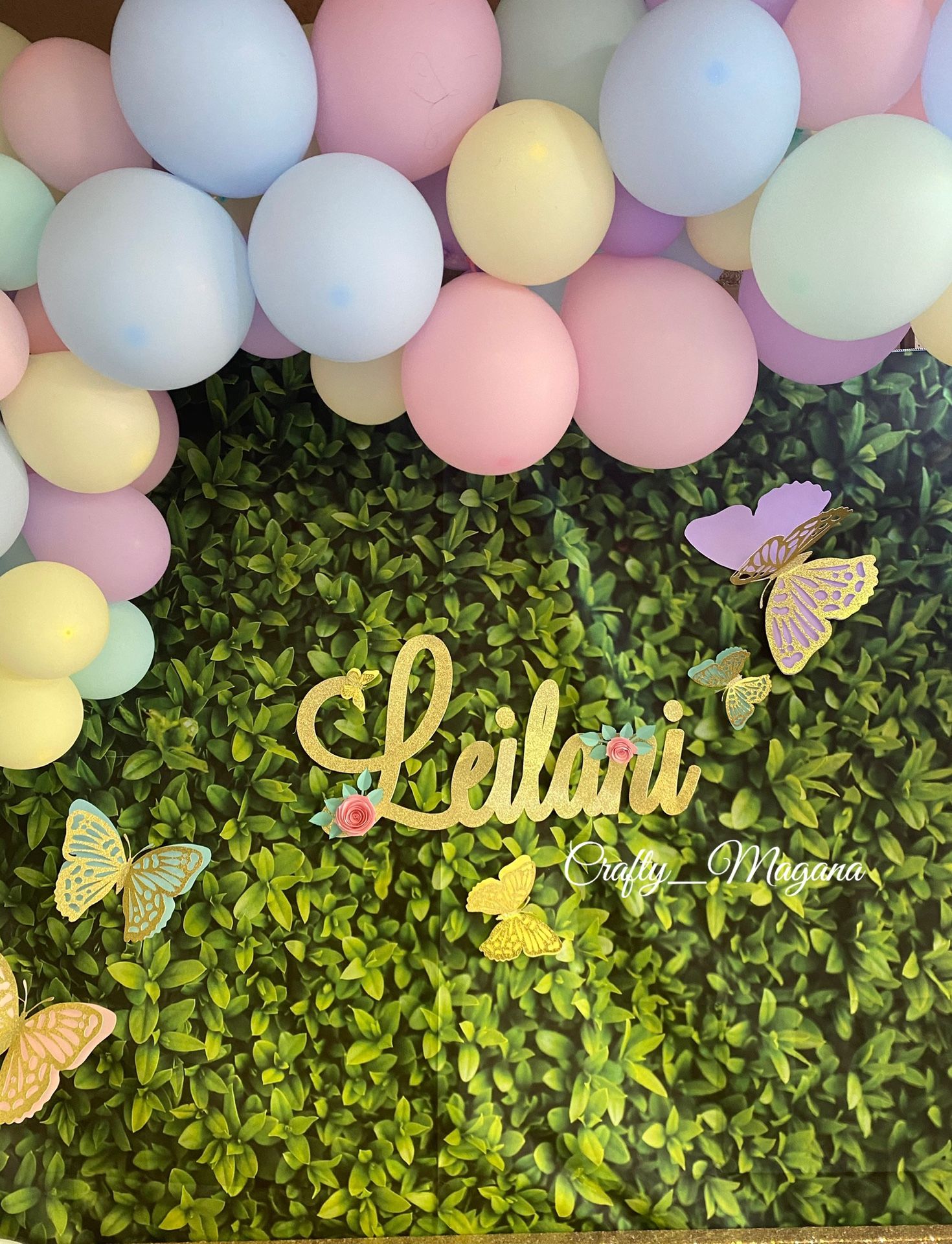 Name cutout,butterflies and cake topper