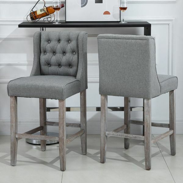 Tufted Wingback Counter Height Bar Stool Dining Chair Set of 2 - Grey