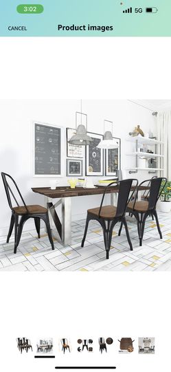 18 Inch Classic Iron Metal Dinning Chair with Wood Top/Seat Indoor-Outdoor Use Chic Dining Bistro Cafe Side Barstool Bar Chair Coffee Chair Set of 4 B Thumbnail