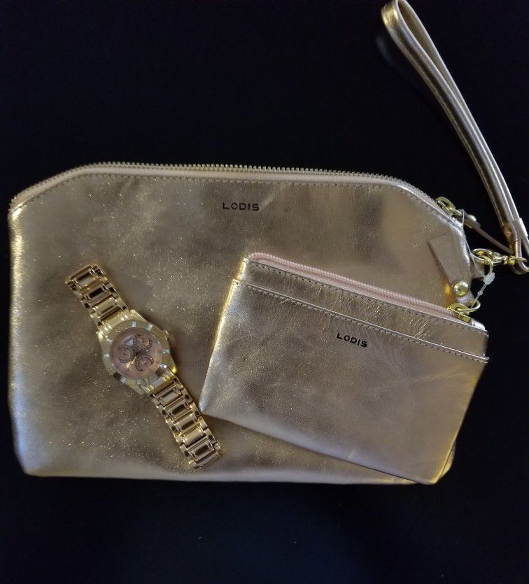 Rose Gold Wristlet and Walet,Relic Watch