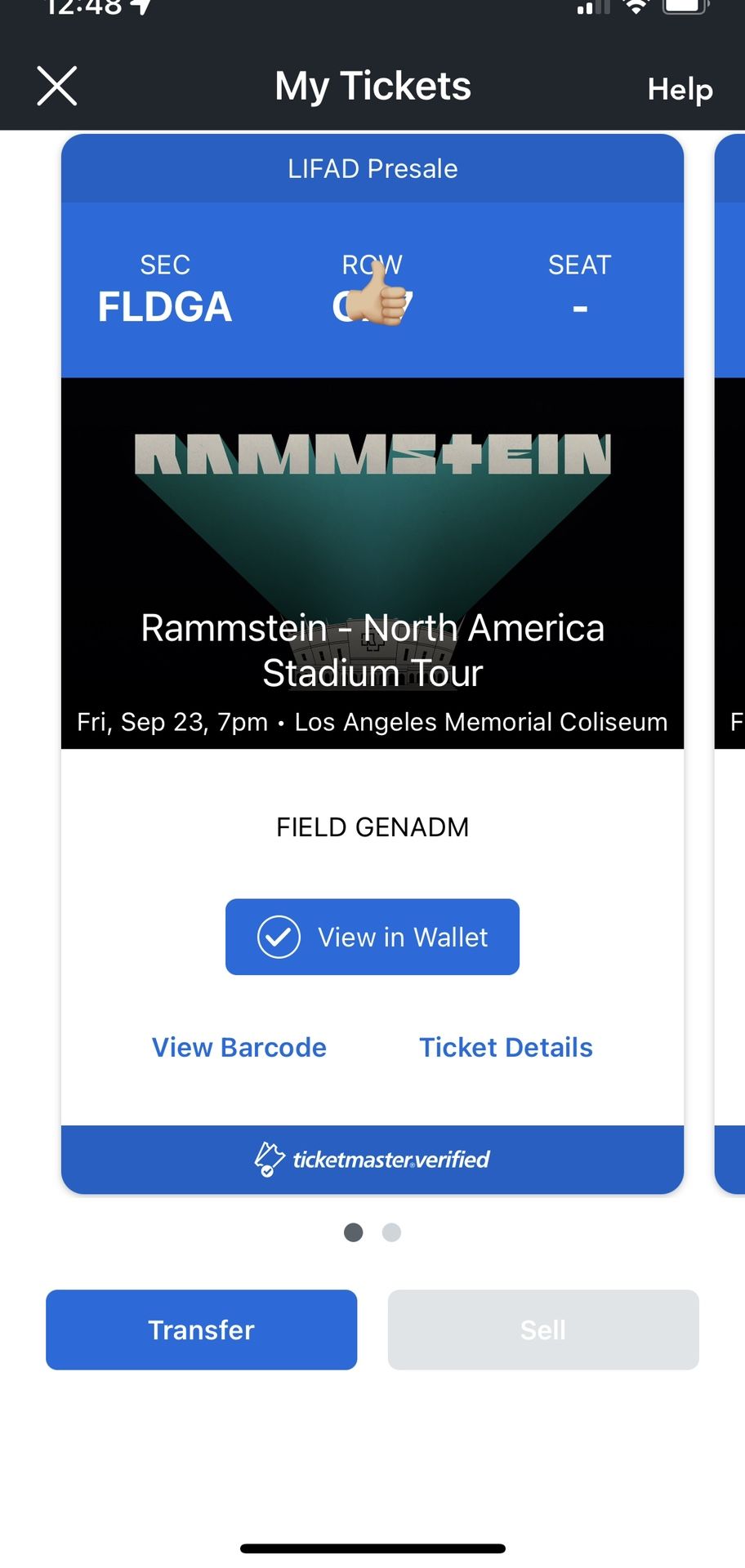 Selling A Pair of GA Tix for RAMMSTEIN SEP 23