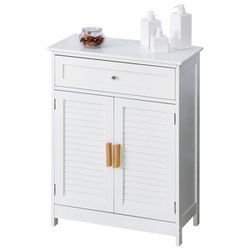 Freestanding Bathroom Storage Cabinet with Double Shutter Door and Drawer, Toilet Vanity Cabinet, Narrow Organizer - White Thumbnail