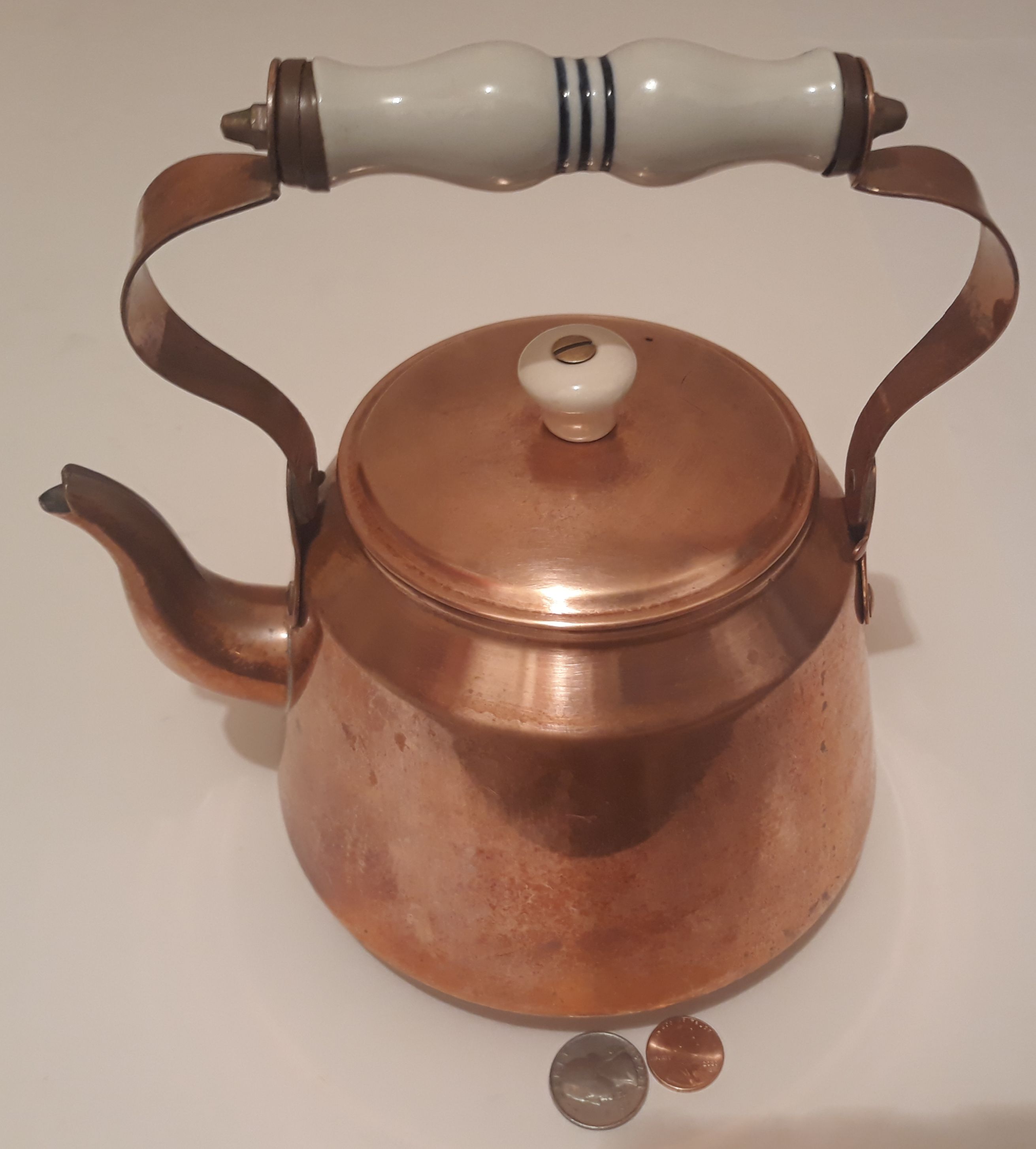 Vintage Metal Copper and Brass Tea Pot, Tea Kettle, 9" x 8", Kitchen Decor, Shelf Display, This Can Be Shined Up Even More