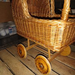 Vintage Leopold Brown Wicker Baby Doll Stroller Thumbnail