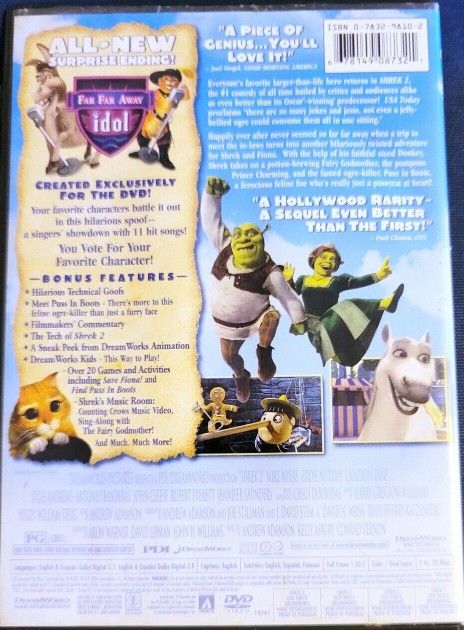 Shrek, & 2 dvd full screen $7.00 For Boths******Please Double Check My Profile For More Offers *********