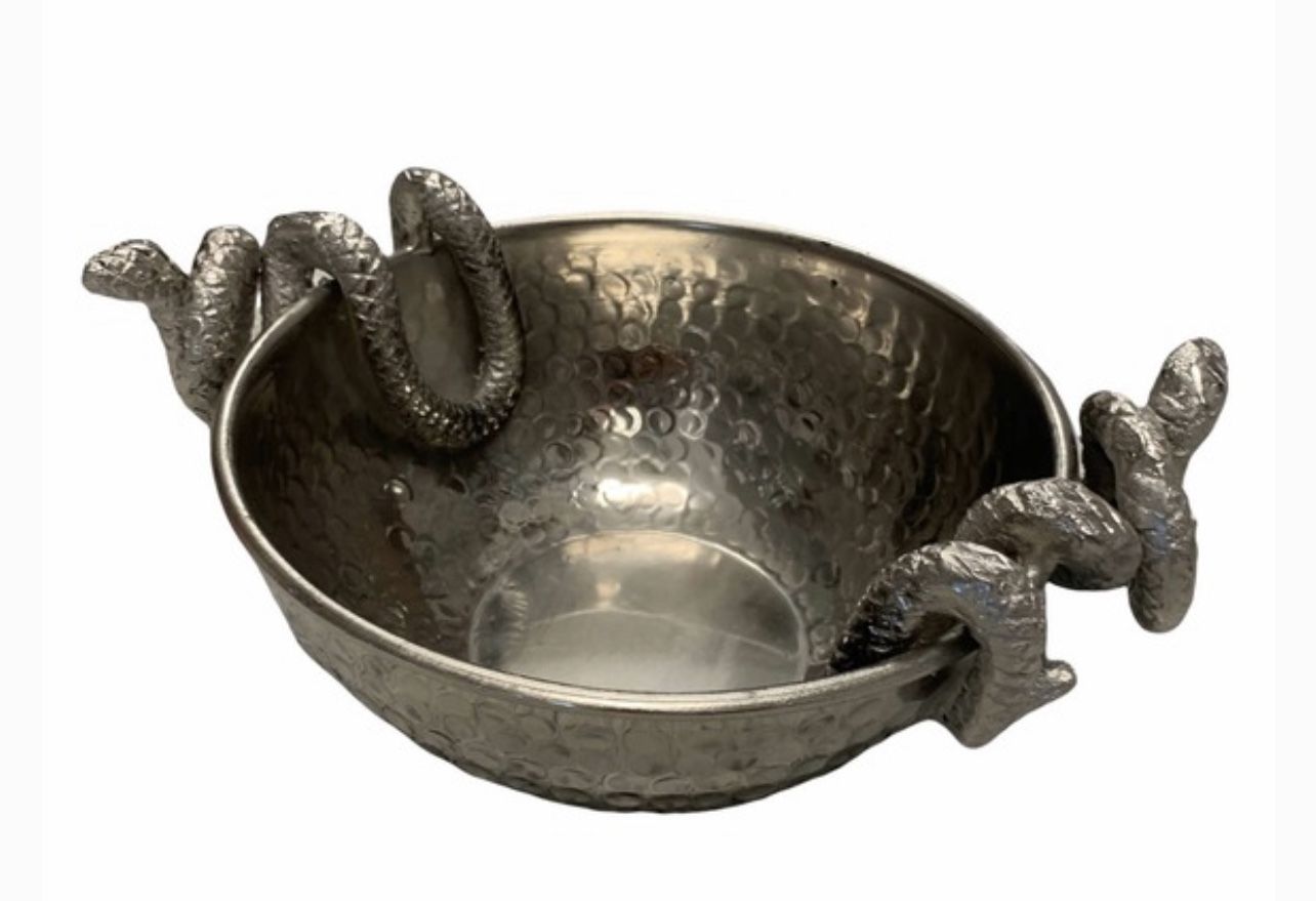 New Halloween Silver Snake Metal Candy Bowl Decor Goth Halloween silver Snake Metal Candy Bowl Decor Hammered Look Gothic Medium approx 10”x 8” Haunt