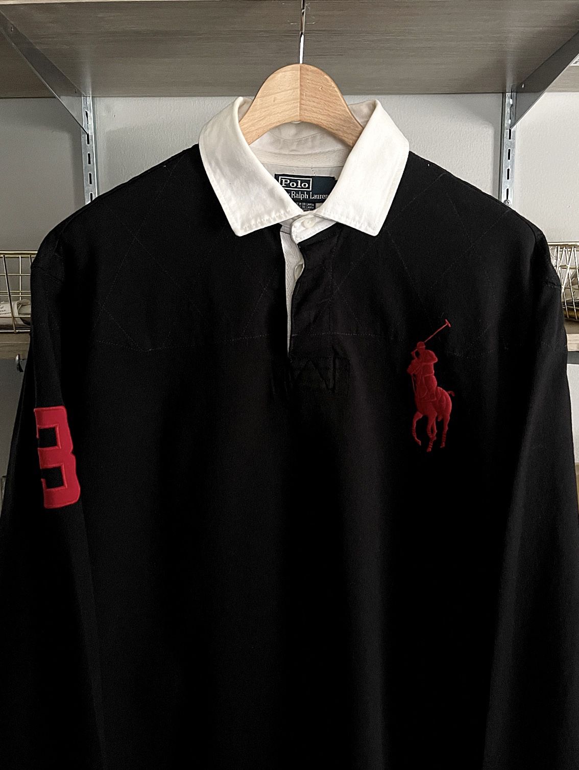 Mens Polo Ralph Lauren Rugby Shirt size L retail $198 Regular fit. Lightweight classic rugby soft cotton fleece and updated woven collar. Color black,