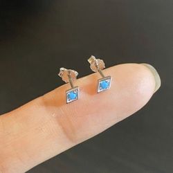 White Gold Turquoise Stud Earrings,S925 Silver Turquoise Studs,Tiny Turquoise Studs,Minimalist Earrings,Diamond Shape Studs,Tiny Gold Studs, Gifts Thumbnail