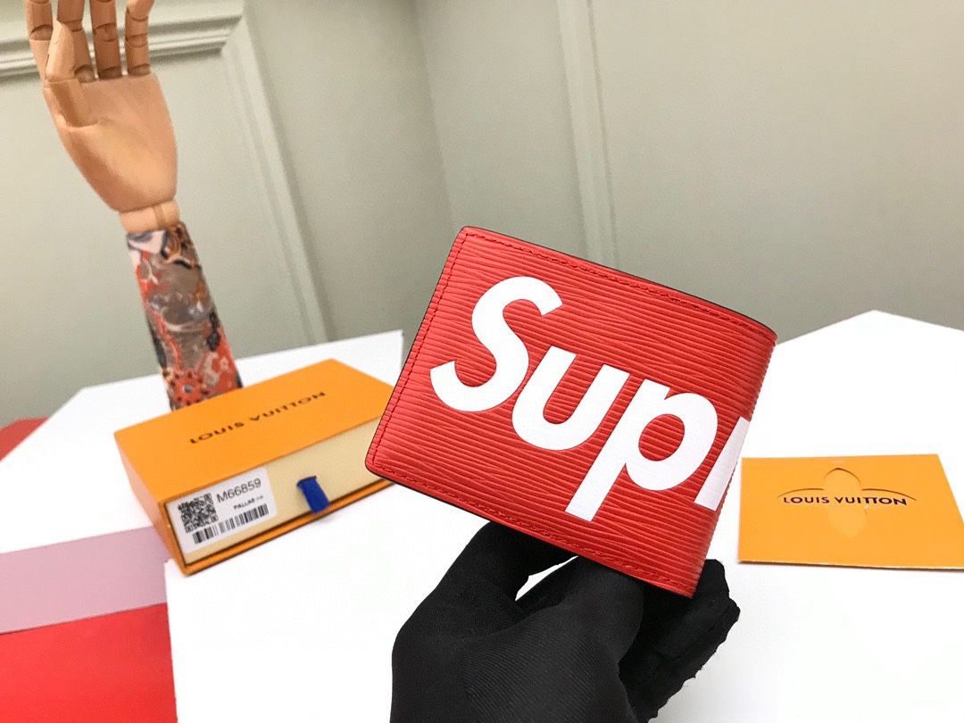 L.V x Supreme Wallet In Red